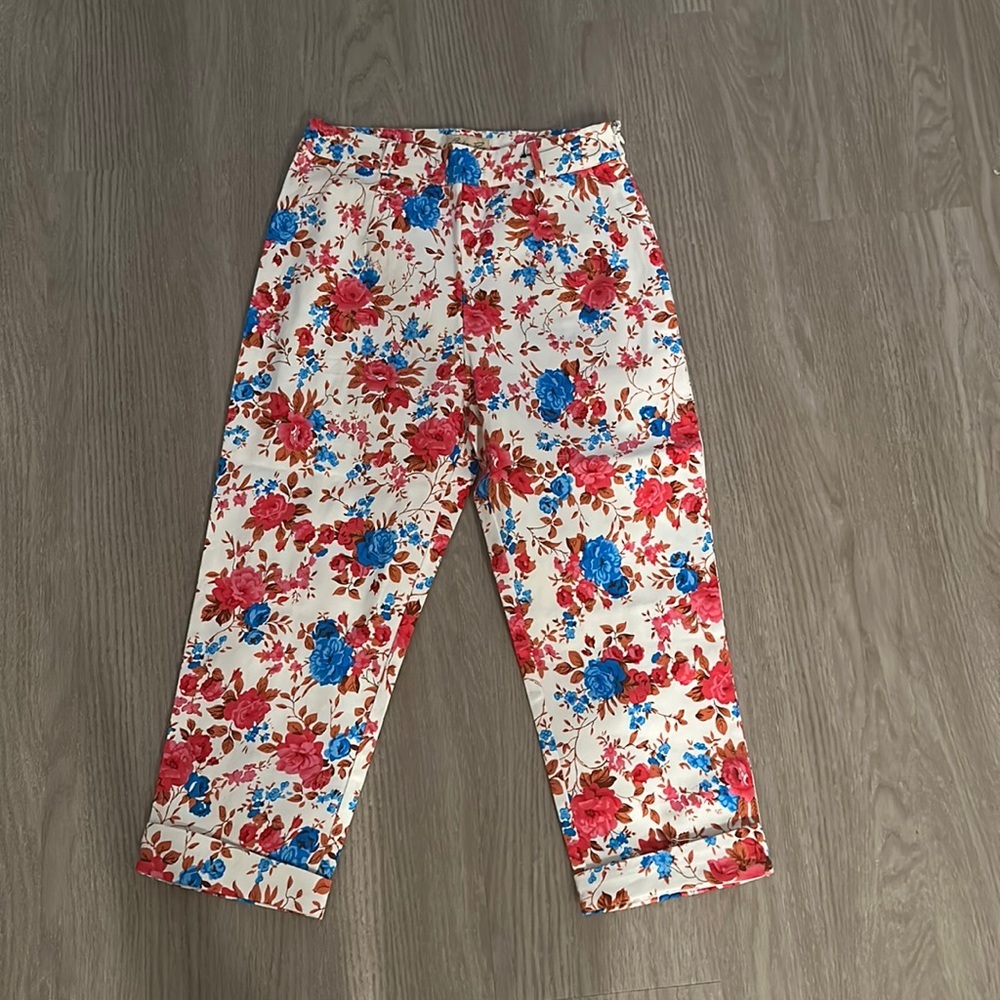 New Lindy Bop Kendra pink blossom capri 3/4 length trouser vintage size XS